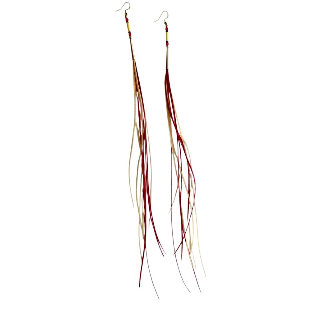 BEADED PINK WHITE Ostrich Feather Earrings